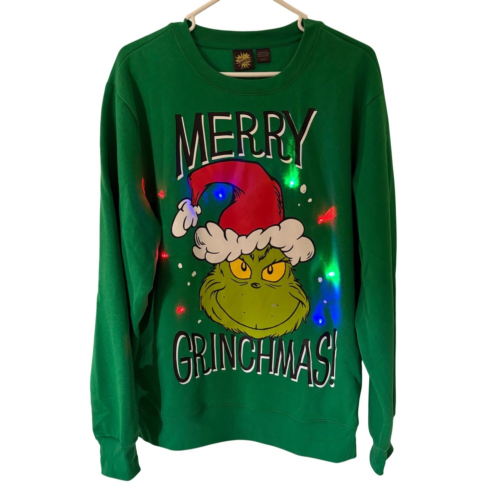 The Grinch Sweatshirt Men's L Green Light Up Merry Grinchmas Holiday Party